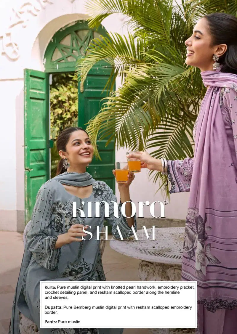 Kimora Suit Shaam Vol 91 Muslin Digital Prin Hand Work Salwar Kameez