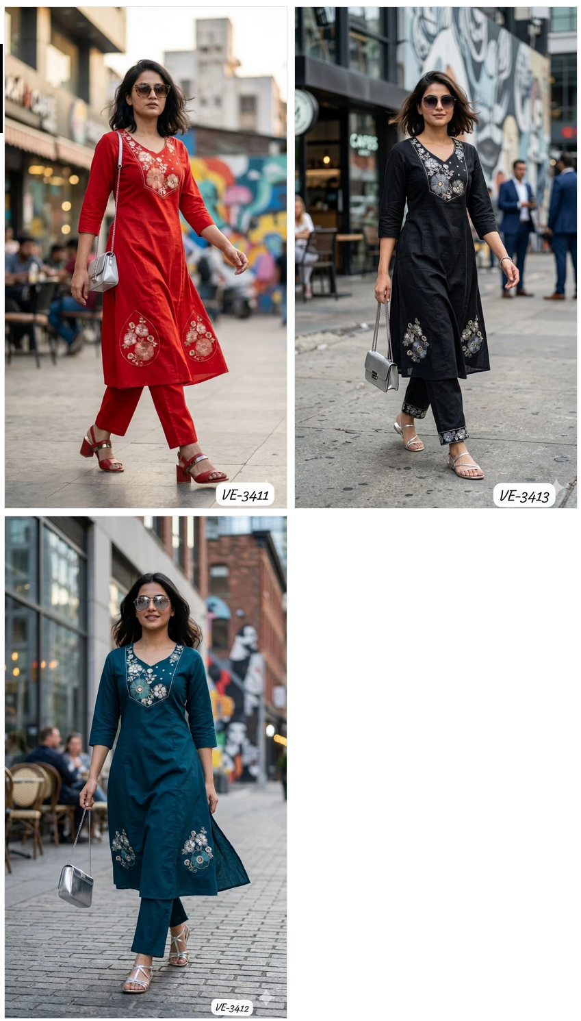 Ladies Flavour 3411 To 3413 Cotton Embroidered Kurti With Bottom