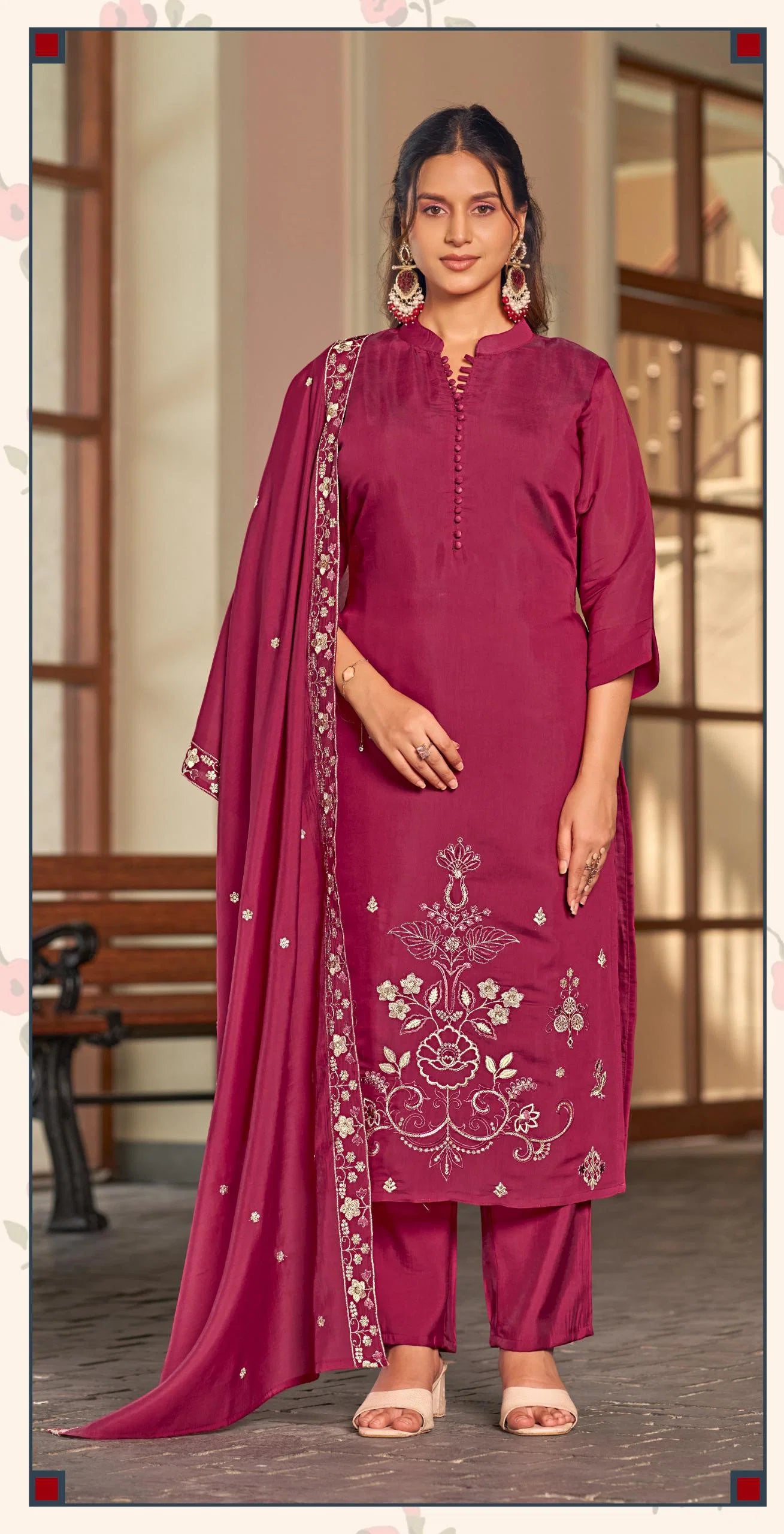 Ladies Flavour 3424 To 3426 Mul Chanderi Embroidered Kurti With Bottom Dupatta