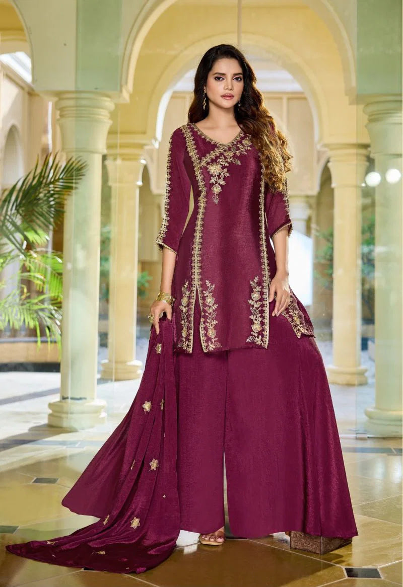 Ladies Flavour 3454 To 3456 Chinon Embroidered Kurti With Bottom Dupatta
