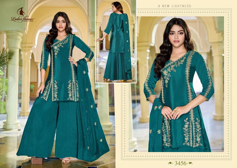 Ladies Flavour 3454 To 3456 Chinon Embroidered Kurti With Bottom Dupatta