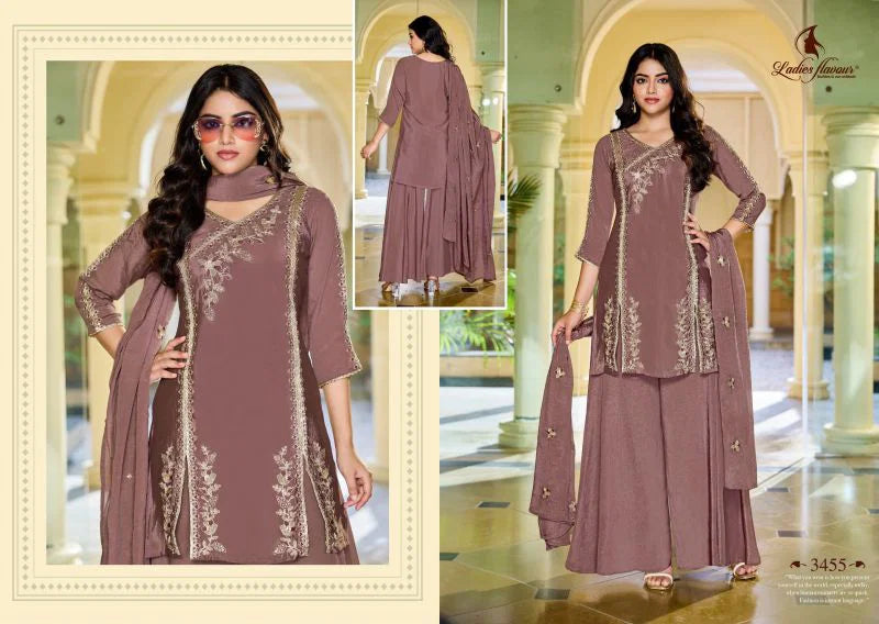 Ladies Flavour 3454 To 3456 Chinon Embroidered Kurti With Bottom Dupatta