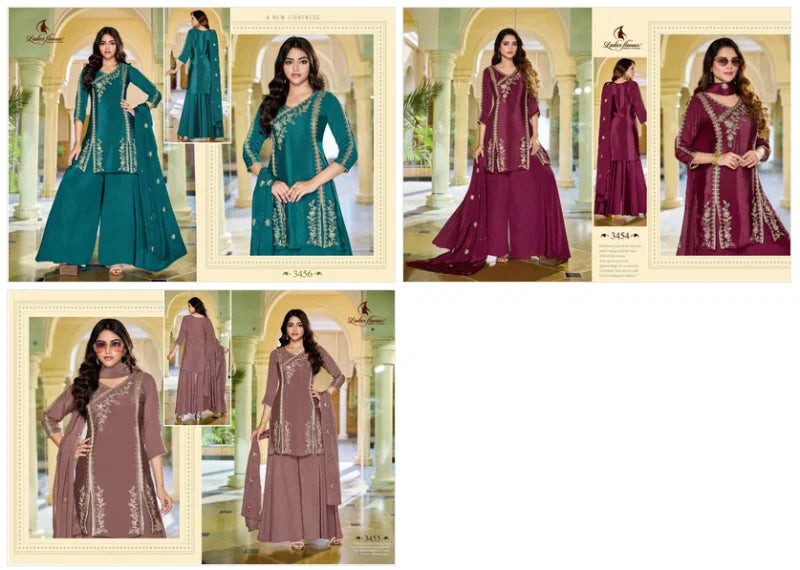 Ladies Flavour 3454 To 3456 Chinon Embroidered Kurti With Bottom Dupatta