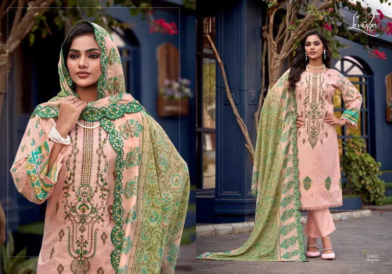 Levisha Alfaaz Cambric Lawn Cotton Printed With Work Dress Material