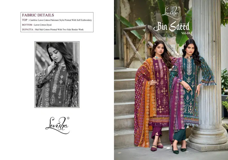 Levisha Bin Saeed Vol 4 Cambric Lawn Cotton Printed Dress Material