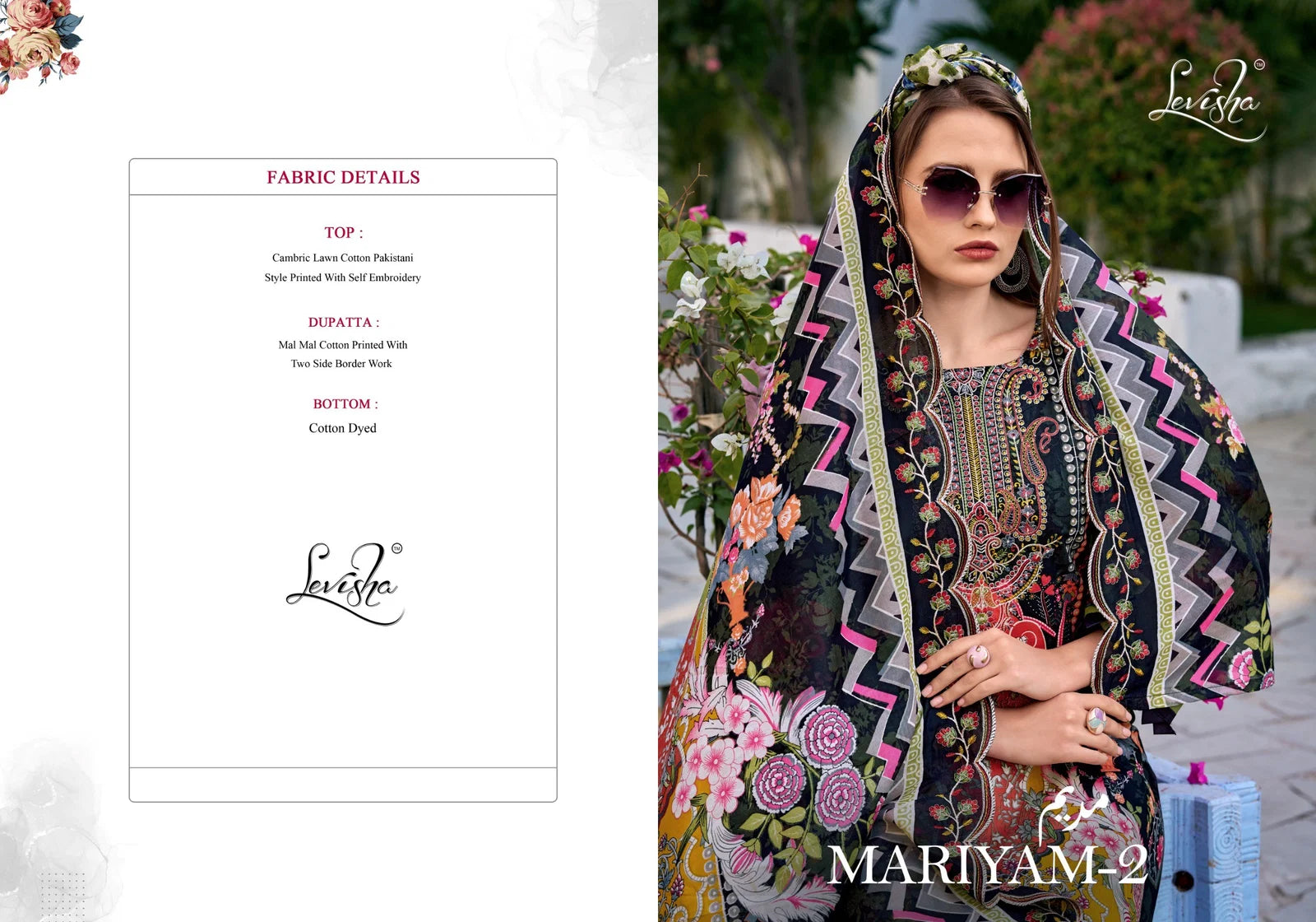 Levisha Mariyam Vol 2 Cambric Cotton Printed Embroidery Dress Material