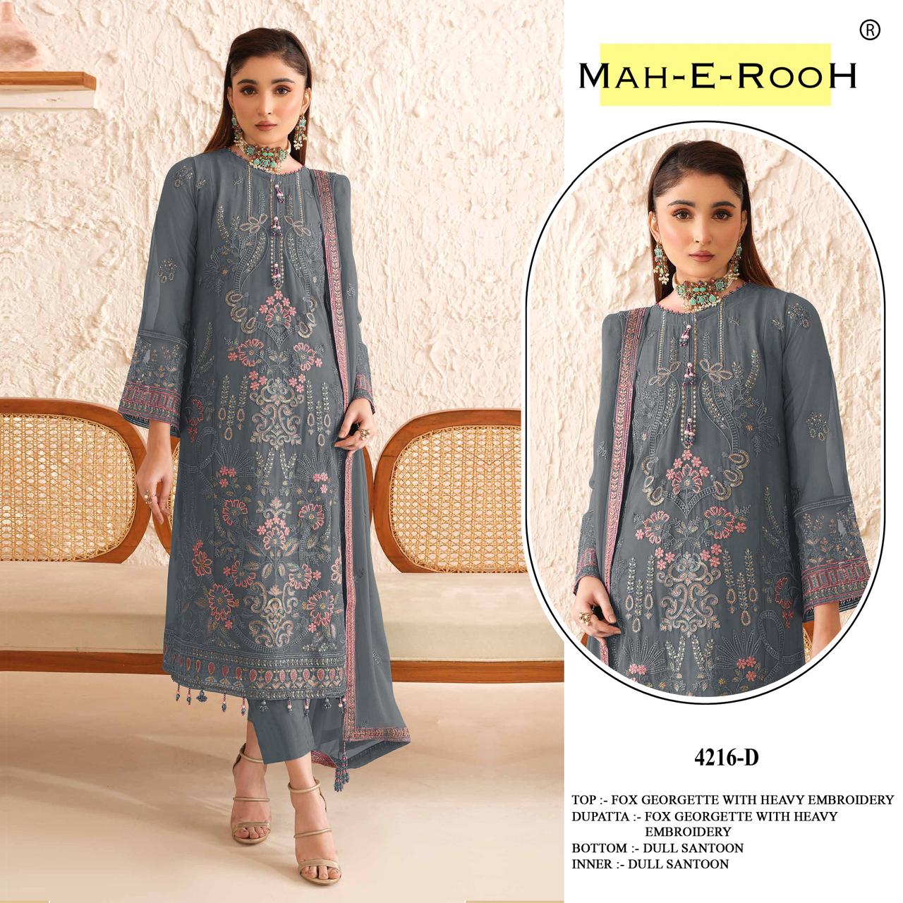 Mah E Rooh 4216 A To D Faux Georgette Embroidered Salwar Kameez Collection