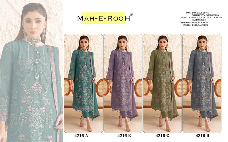 Mah E Rooh 4216 A To D Faux Georgette Embroidered Salwar Kameez Collection