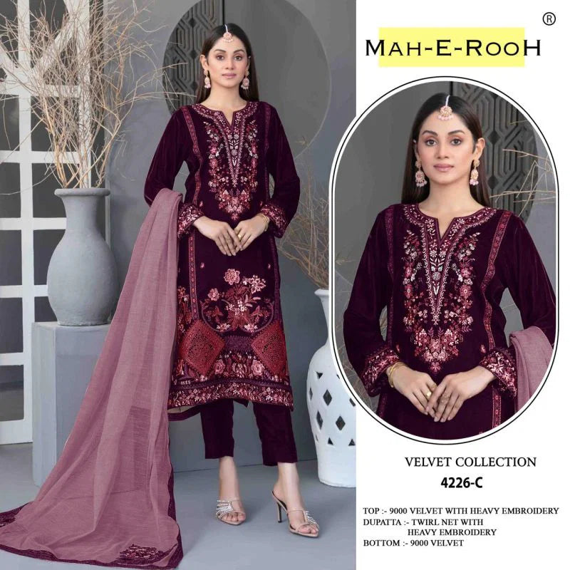 Mah E Rooh 4226 Velvet Embroidered Sequence Work Salwar Kameez
