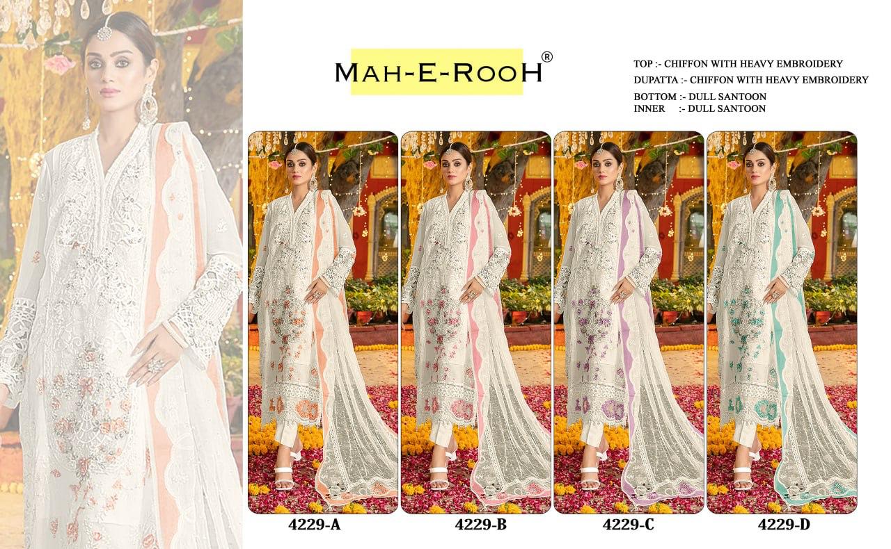 Mah E Rooh 4229 A To D Chiffon Embroidered Salwar Kameez Collection