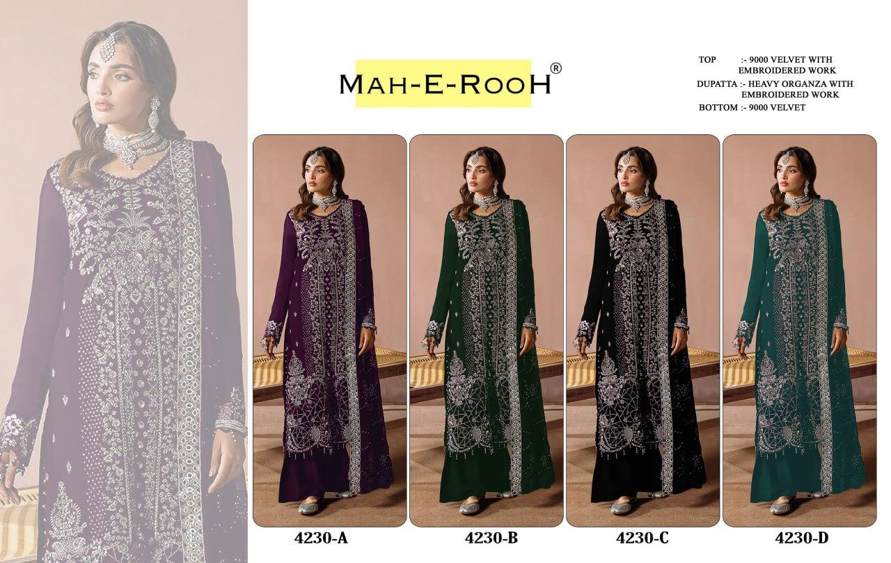 Mah E Rooh 4230 A To D Velvet Embroidered Salwar Kameez Collection