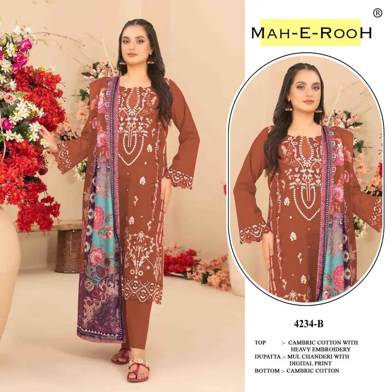 Mah E Rooh 4234 A To D Cambric Cotton Embroidered Salwar Kameez