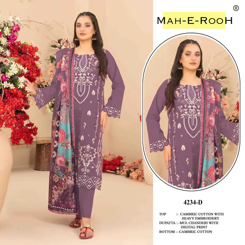 Mah E Rooh 4234 A To D Cambric Cotton Embroidered Salwar Kameez