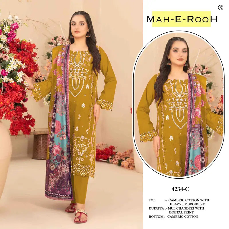 Mah E Rooh 4234 A To D Cambric Cotton Embroidered Salwar Kameez