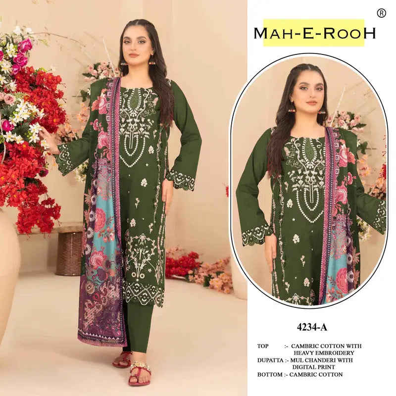 Mah E Rooh 4234 A To D Cambric Cotton Embroidered Salwar Kameez