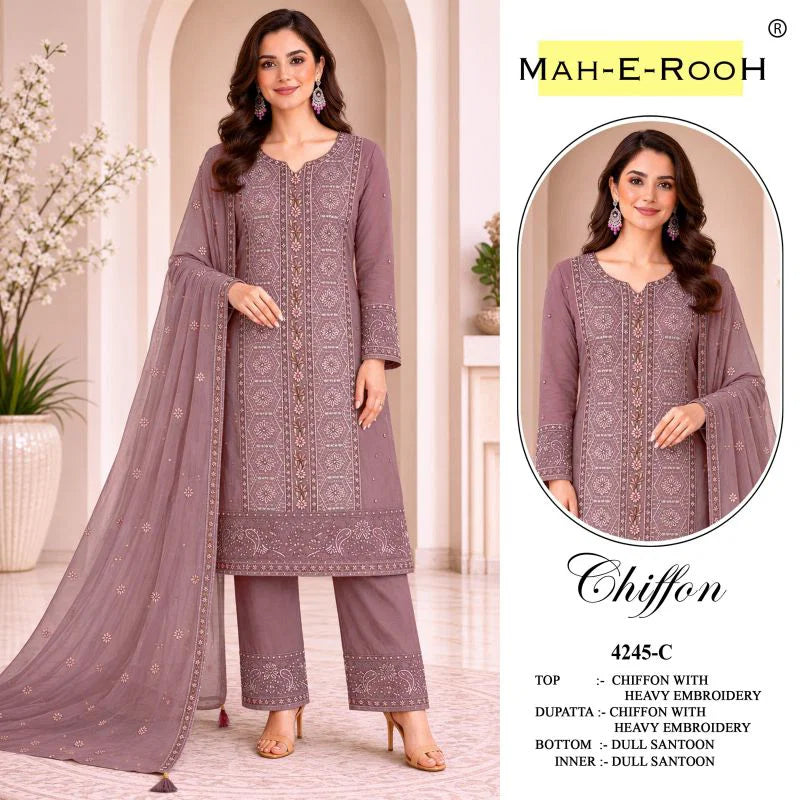 Mah E Rooh 4245 A To D Chiffon Embroidered Salwar Kameez