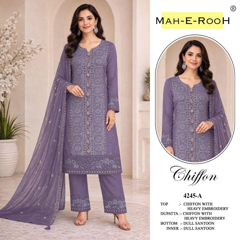 Mah E Rooh 4245 A To D Chiffon Embroidered Salwar Kameez