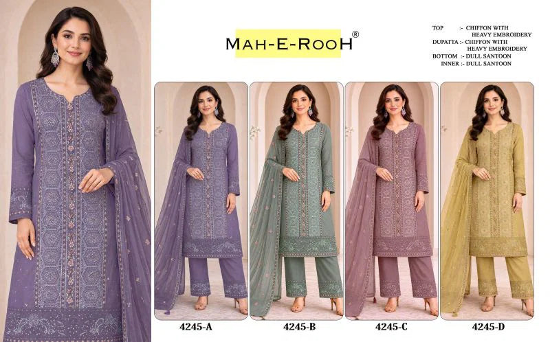 Mah E Rooh 4245 A To D Chiffon Embroidered Salwar Kameez
