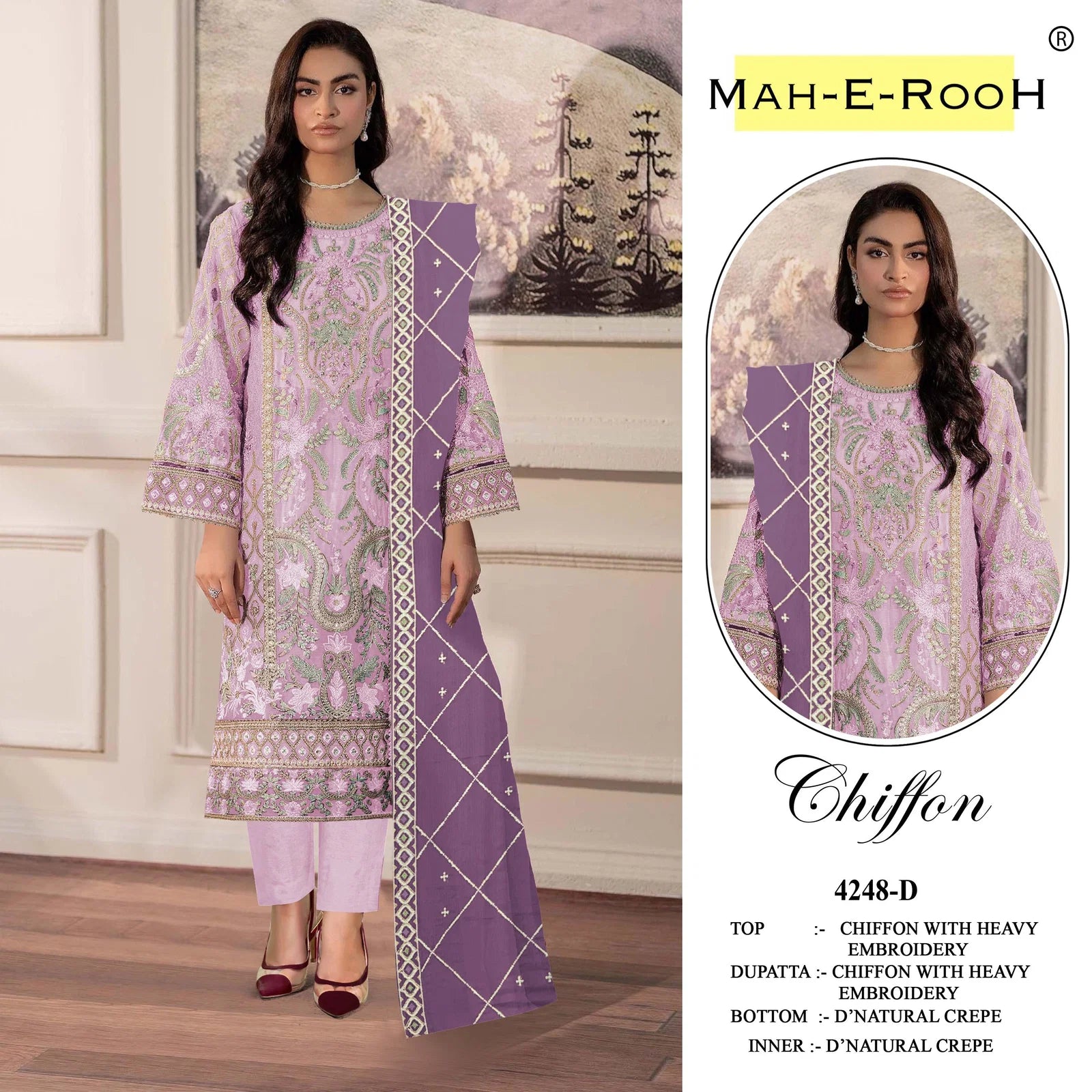 Mah E Rooh 4248 B To D Chiffon Embroidered Salwar Kameez