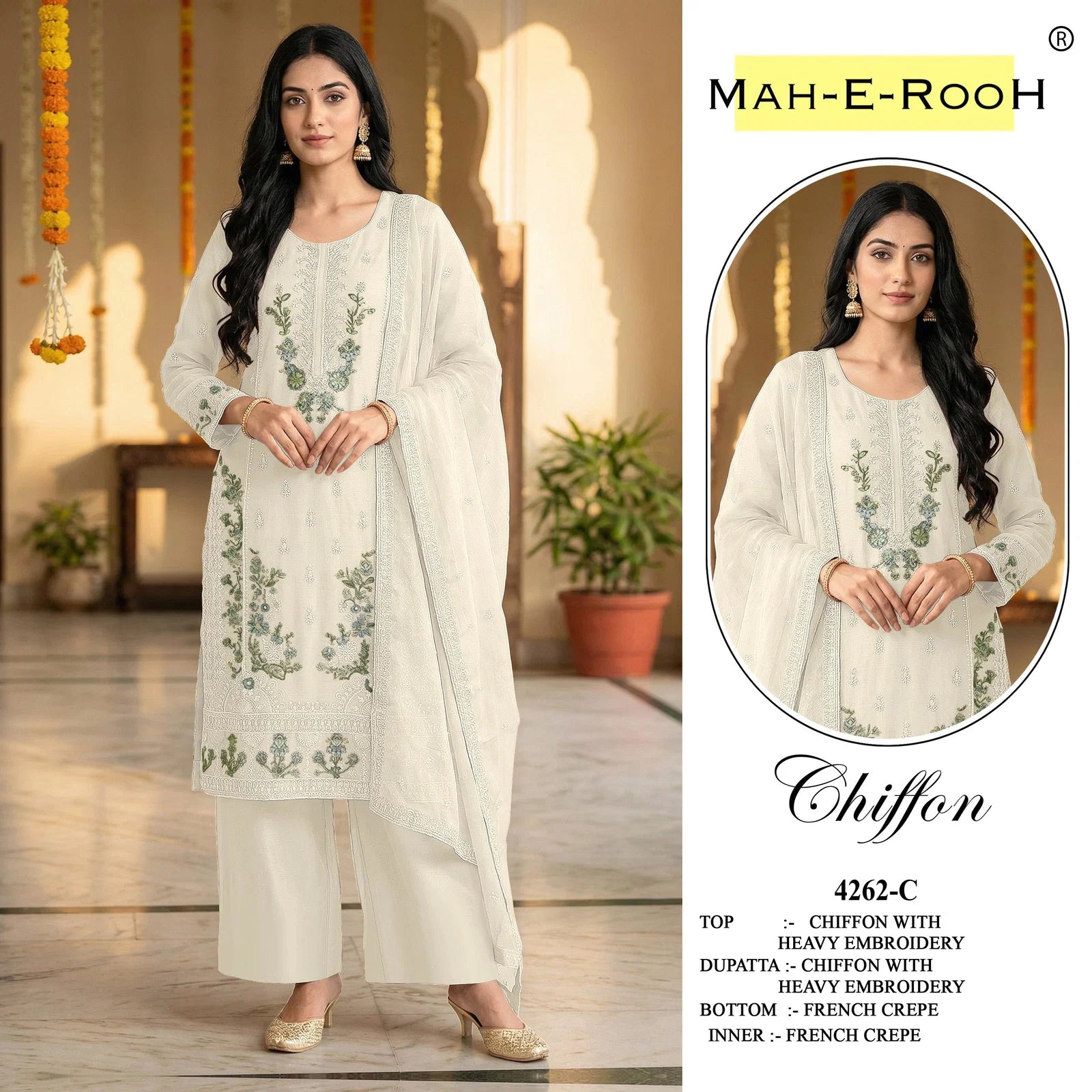 Mah E Rooh 4262 A To D Chiffon Embroidered Salwar Kameez