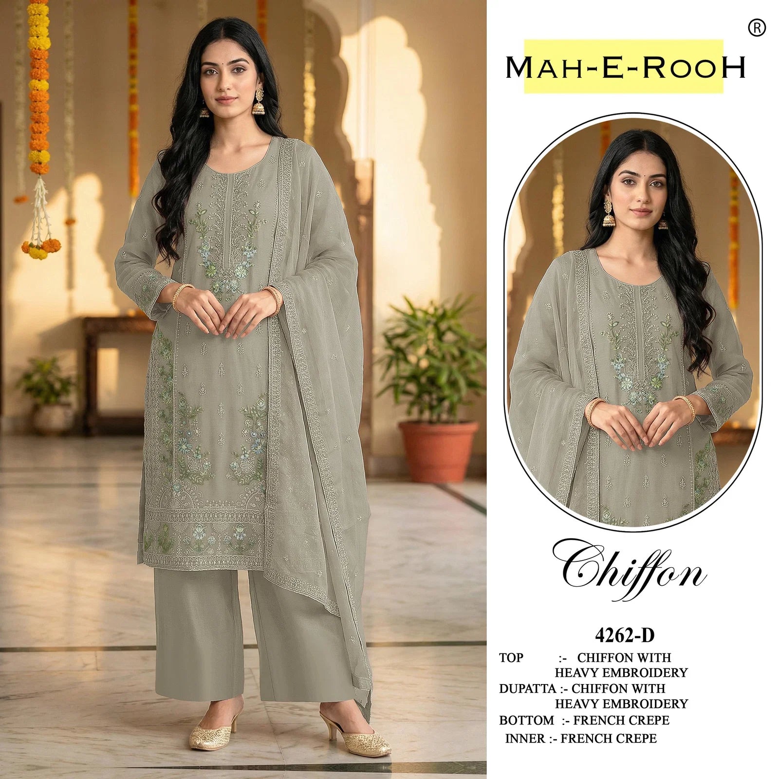 Mah E Rooh 4262 A To D Chiffon Embroidered Salwar Kameez