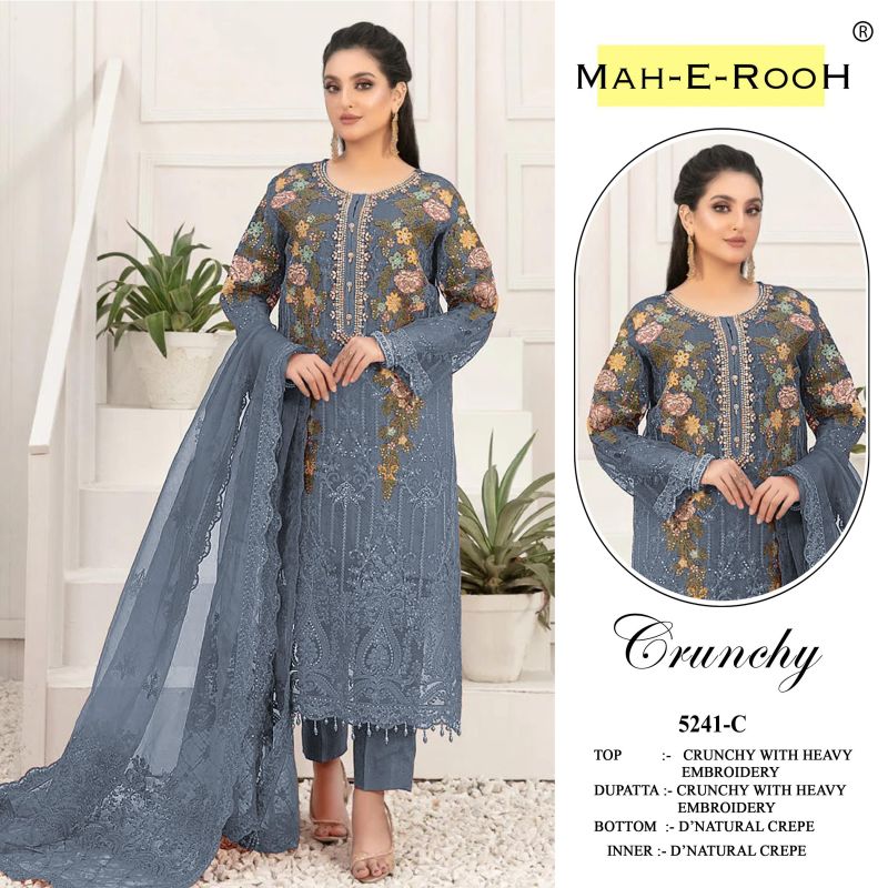 Mah E Rooh 5241 A To D Crunchy Embroidered Salwar Kameez