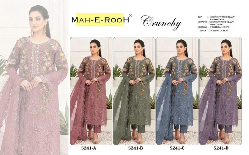 Mah E Rooh 5241 A To D Crunchy Embroidered Salwar Kameez