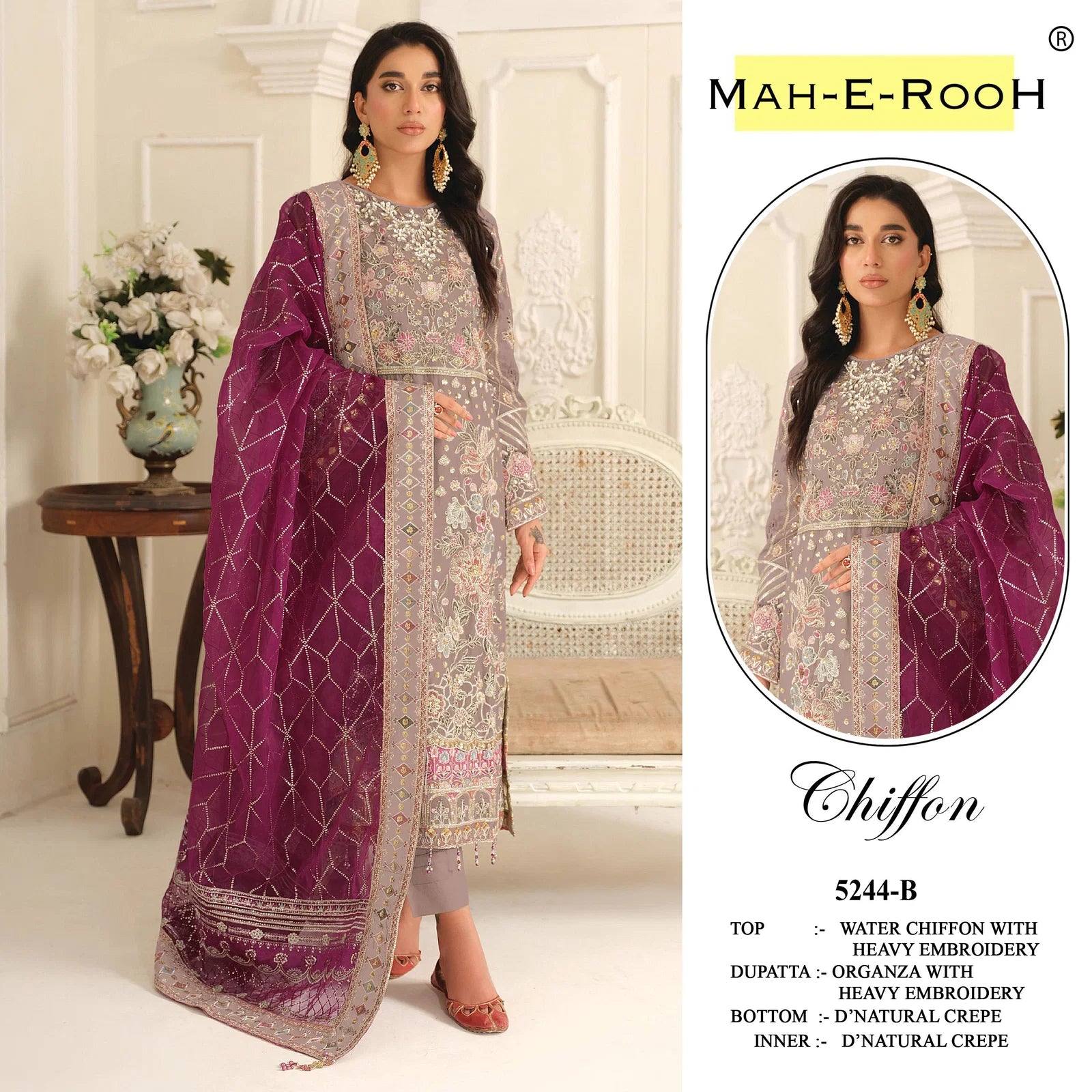 Mah E Rooh 5244 A To D Chiffon Embroidered Salwar Kameez Collection