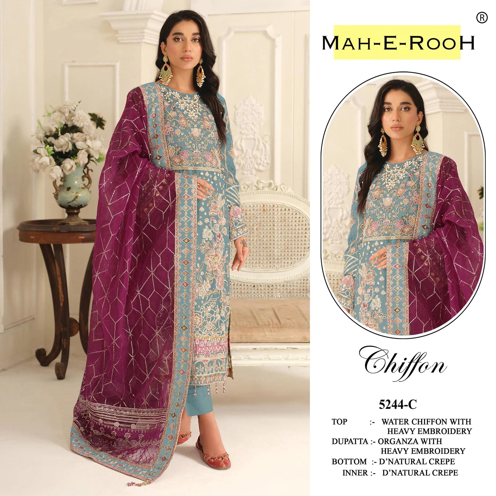Mah E Rooh 5244 A To D Chiffon Embroidered Salwar Kameez Collection