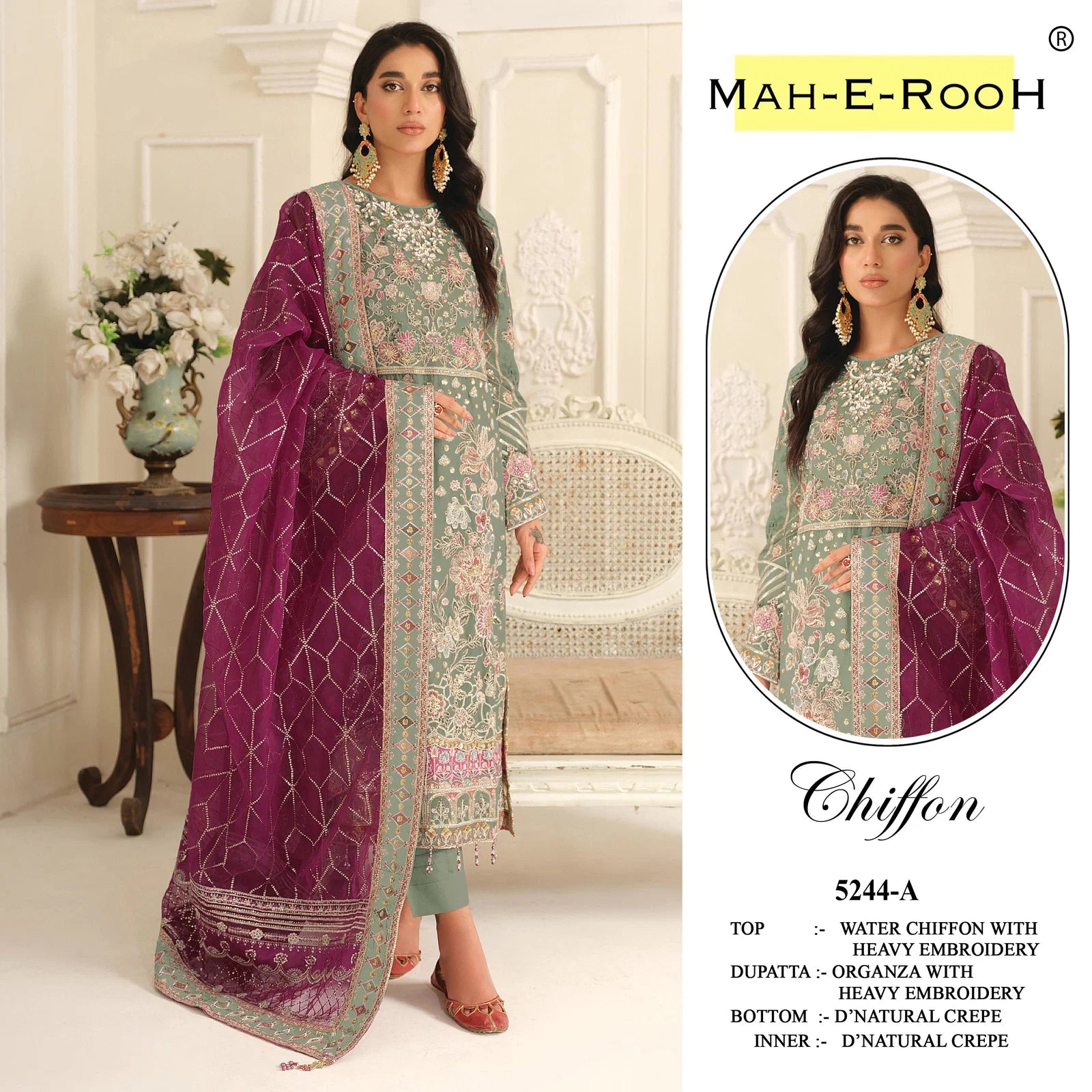 Mah E Rooh 5244 A To D Chiffon Embroidered Salwar Kameez Collection