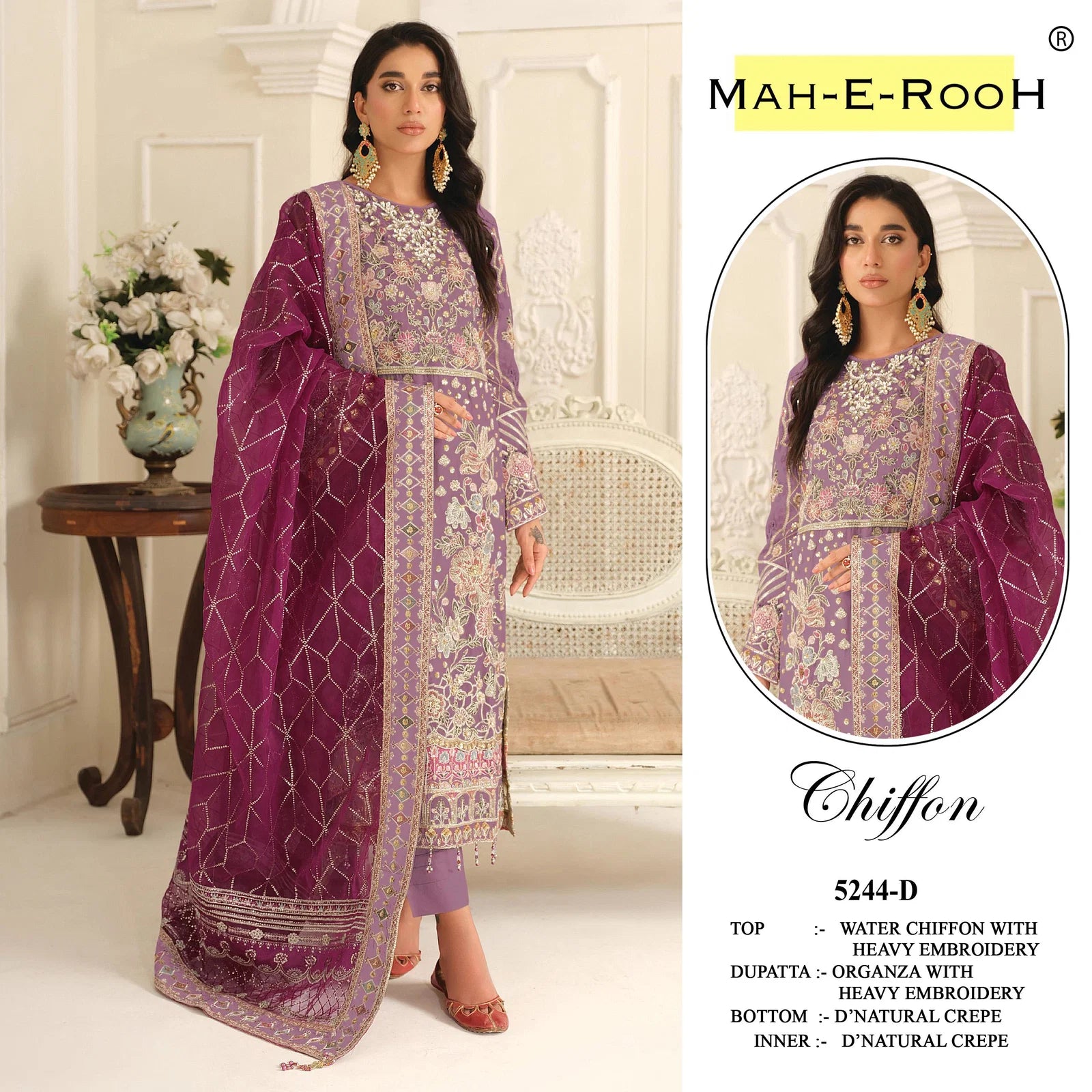 Mah E Rooh 5244 A To D Chiffon Embroidered Salwar Kameez Collection