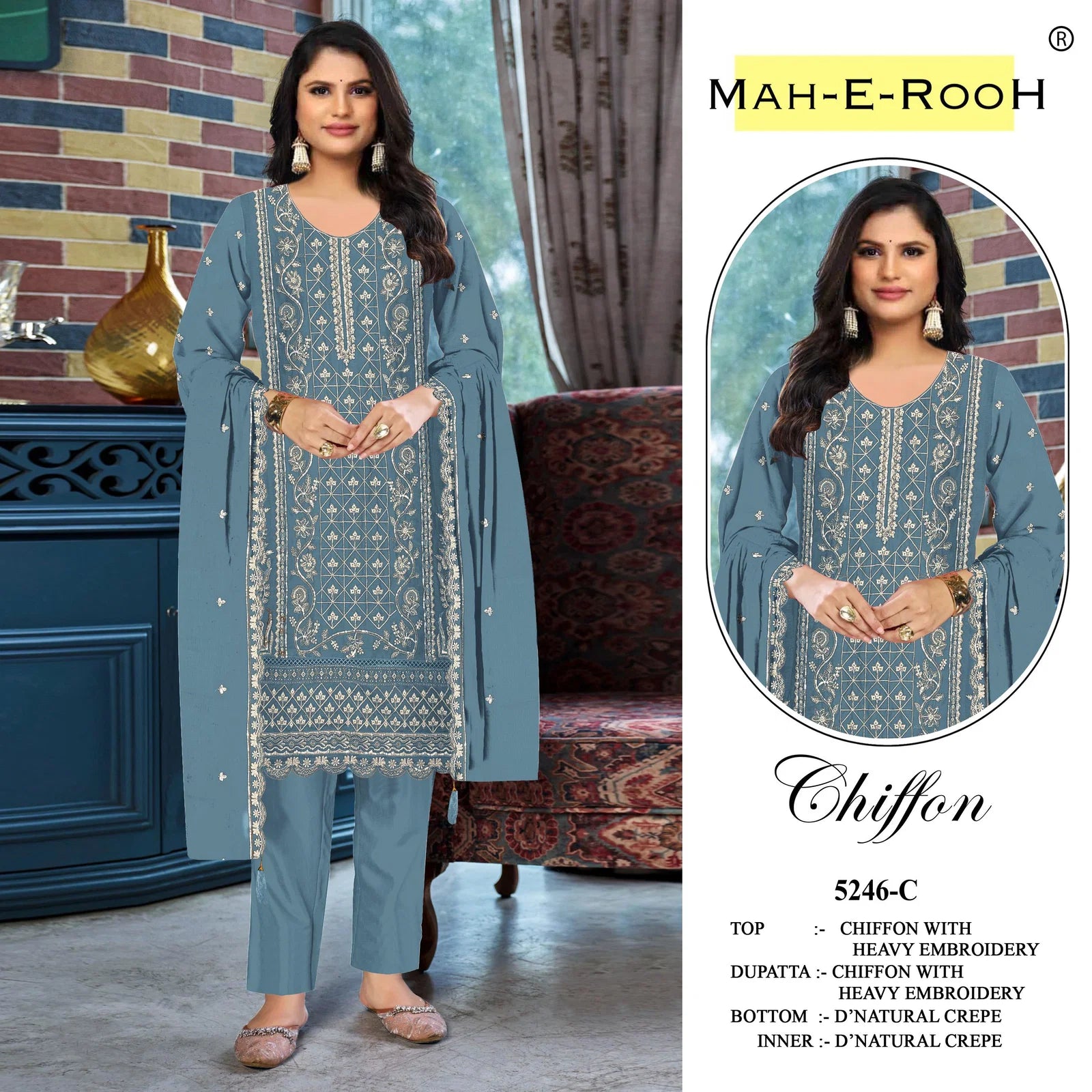 Mah E Rooh 5246 A To D Chiffon With Heavy Embroidered Salwar Kameez