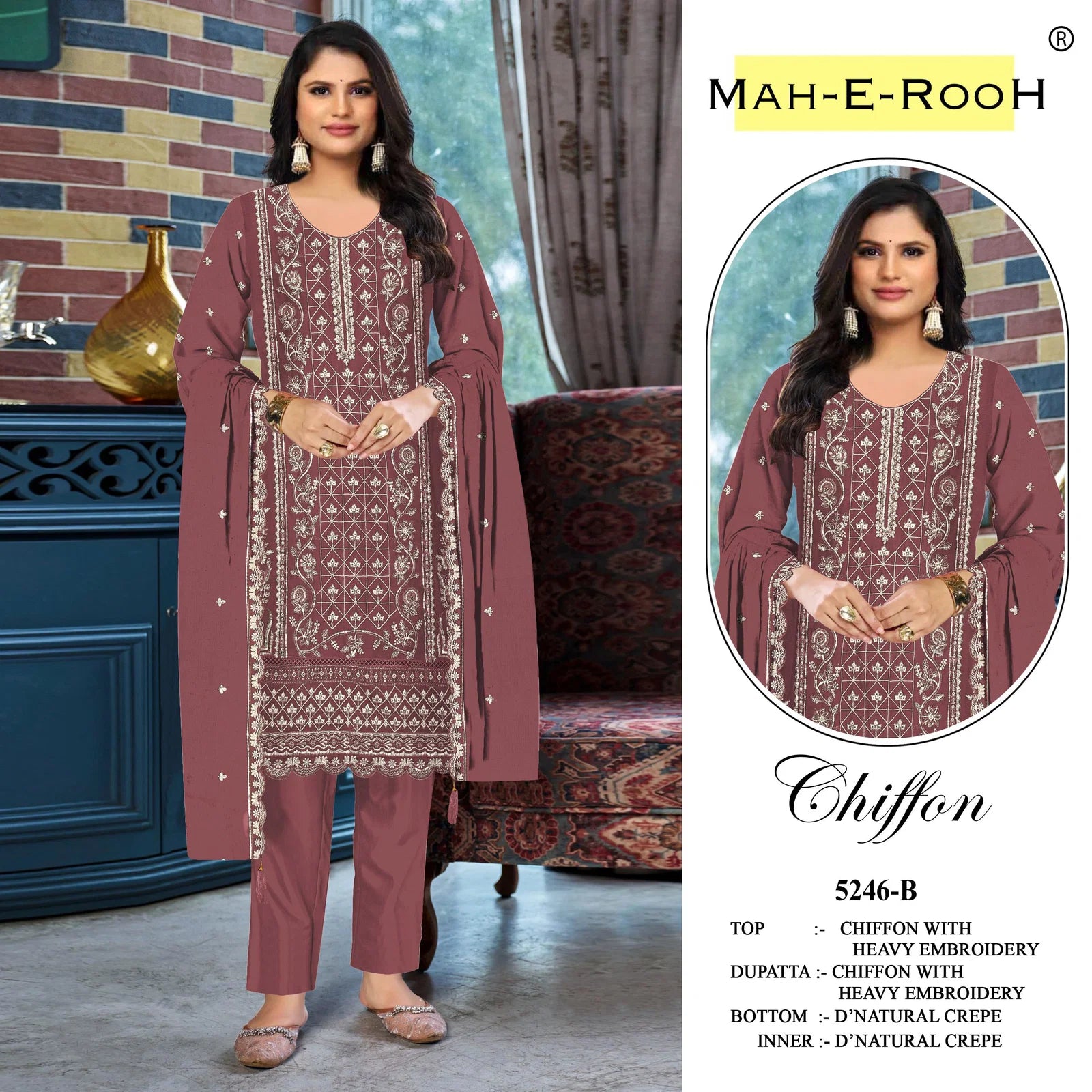 Mah E Rooh 5246 A To D Chiffon With Heavy Embroidered Salwar Kameez