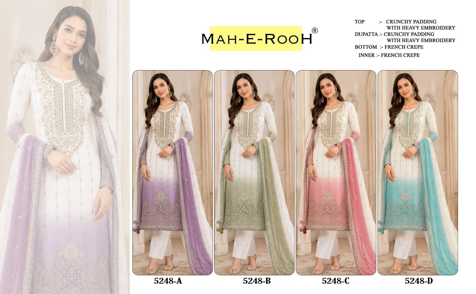 Mah E Rooh 5248 A To D Crunchy Padding Embroidered Salwar Kameez
