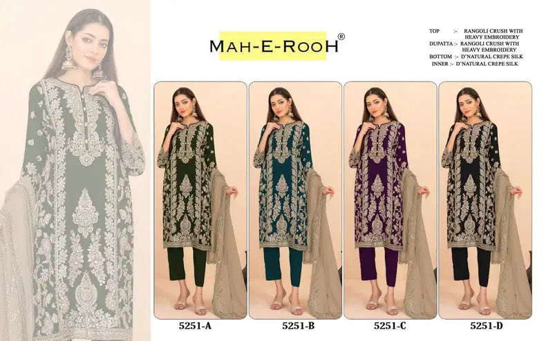 Mah E Rooh 5251 A To D Rangoli Crush Embroidered Salwar Kameez