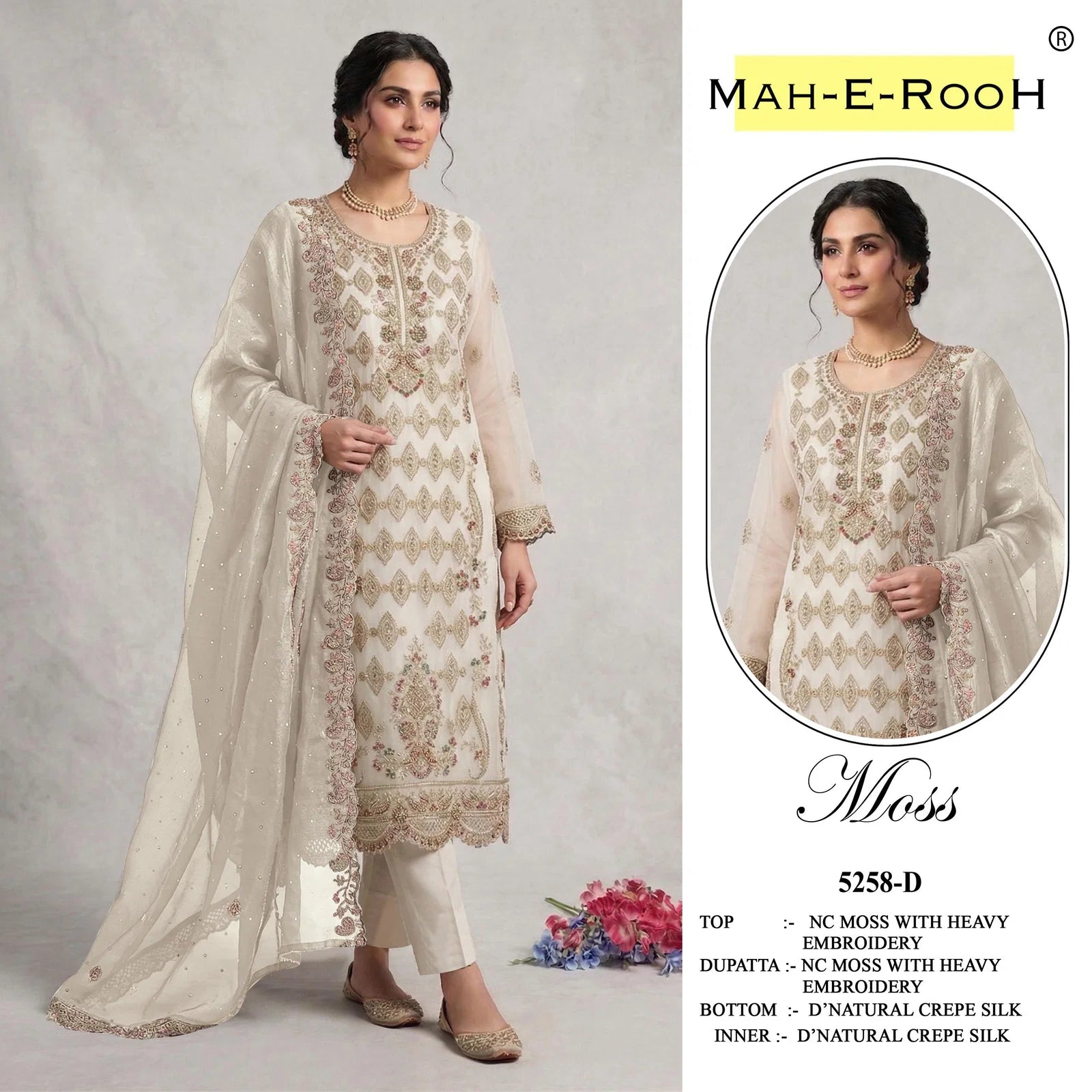 Mah E Rooh 5258 A To D Nc Moss Embroidered Salwar Kameez