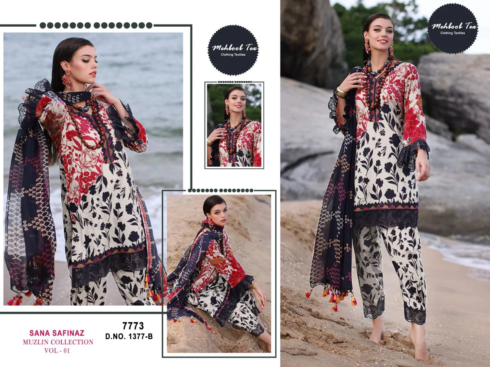 Mehboob tex 1377 B Chiffon Dupatta Cotton Pakistani Salwar Kameez