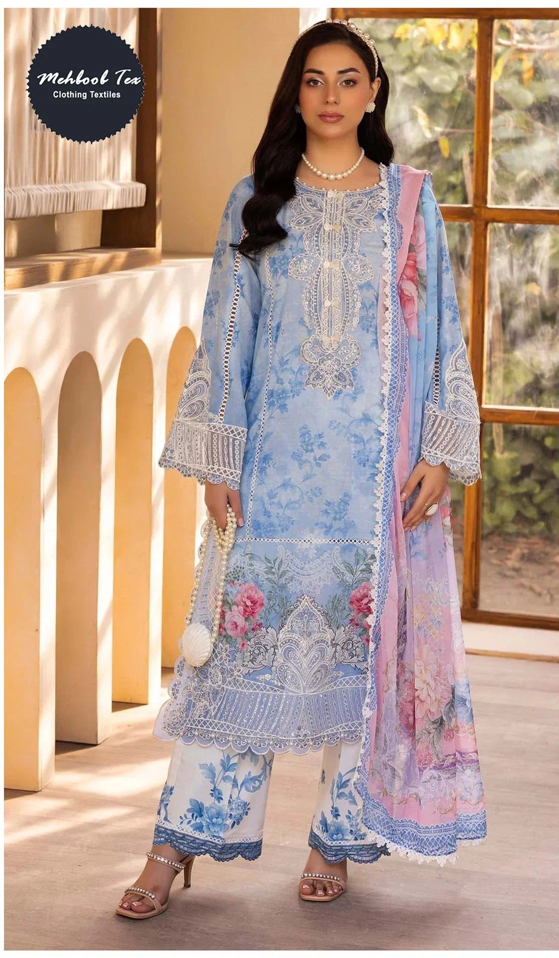 Mehboob Tex 1638 Chiffon Dupatta Cotton Pakistani Salwar Kameez