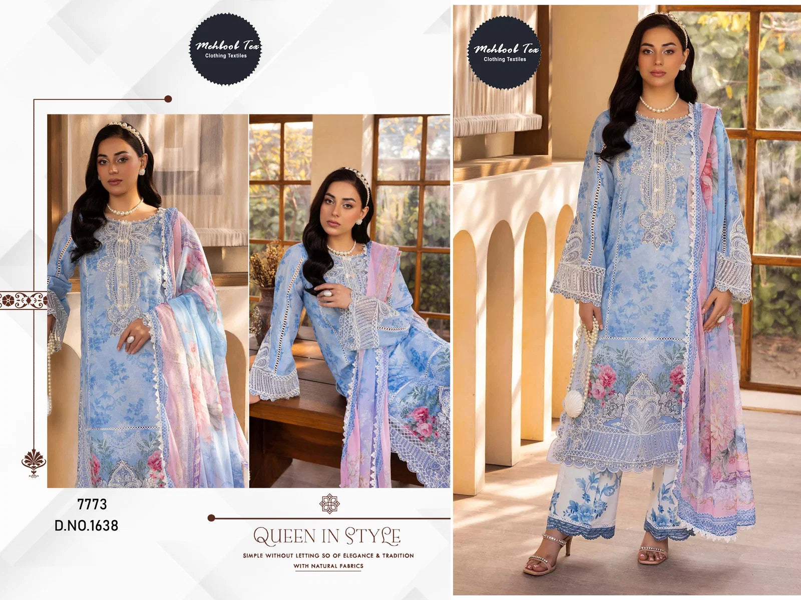 Mehboob Tex 1638 Chiffon Dupatta Cotton Pakistani Salwar Kameez