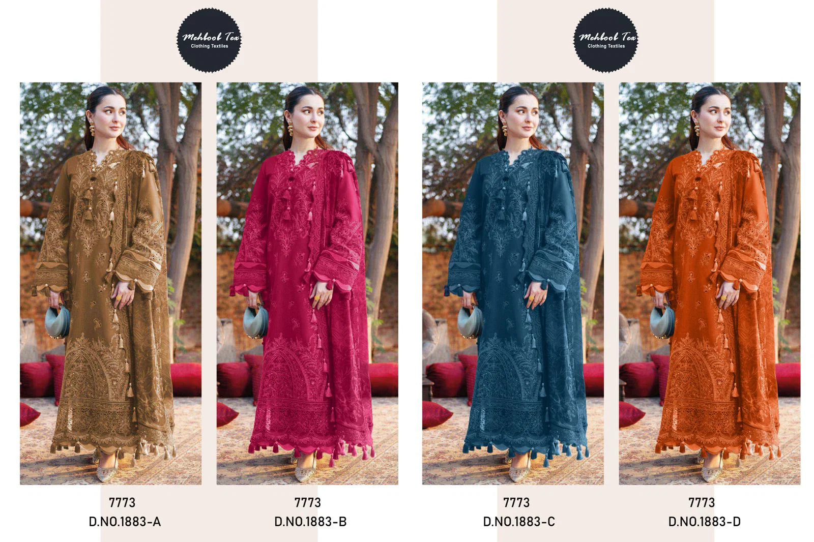 Mehboob Tex 1883 A To D Cambric Cotton With Embroidery Pakistani Salwar Kameez