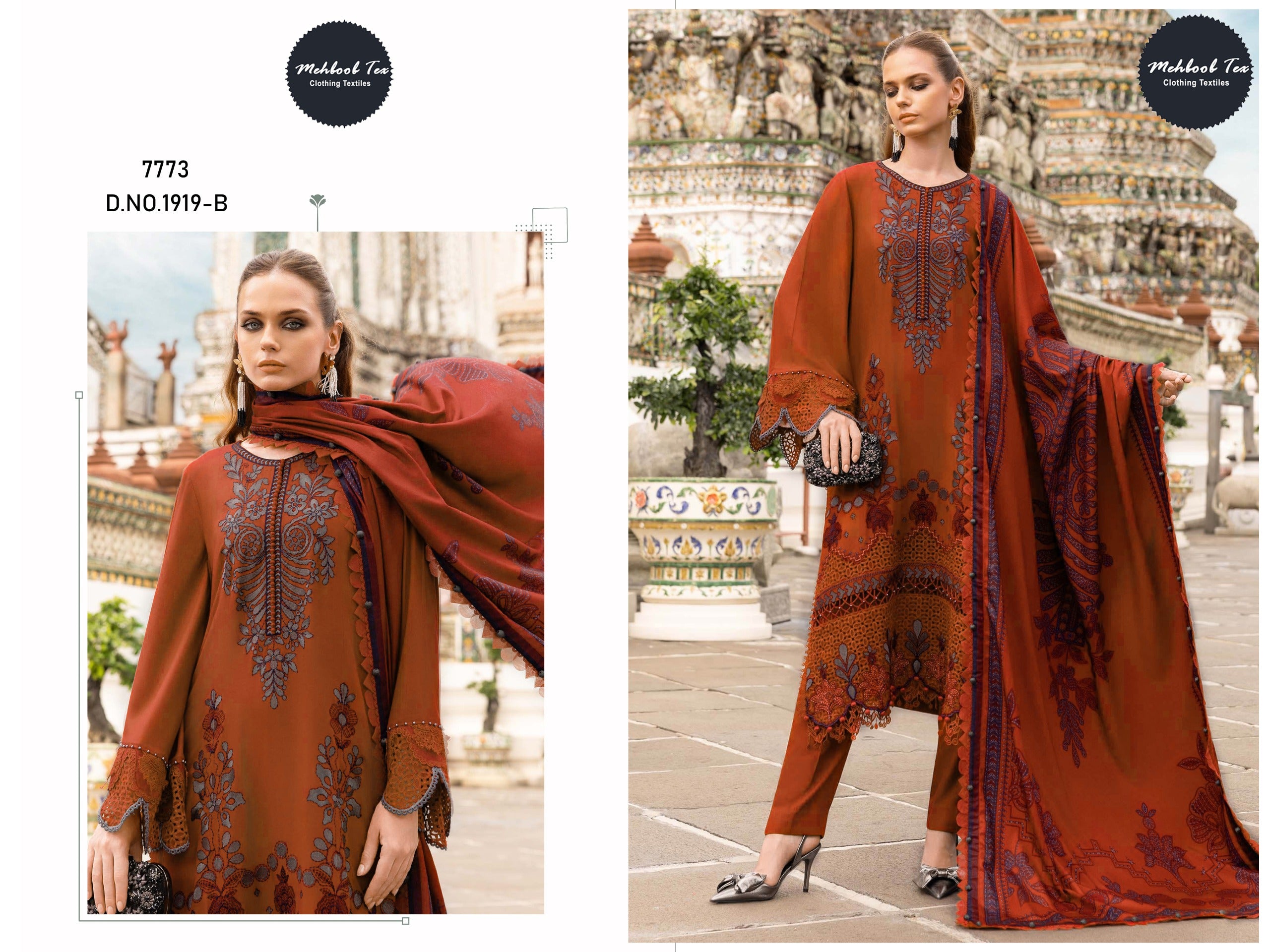 Mehboob Tex 1919 B To D Cotton Dupatta Rayon Embroidered pakistani Salwar Kameez