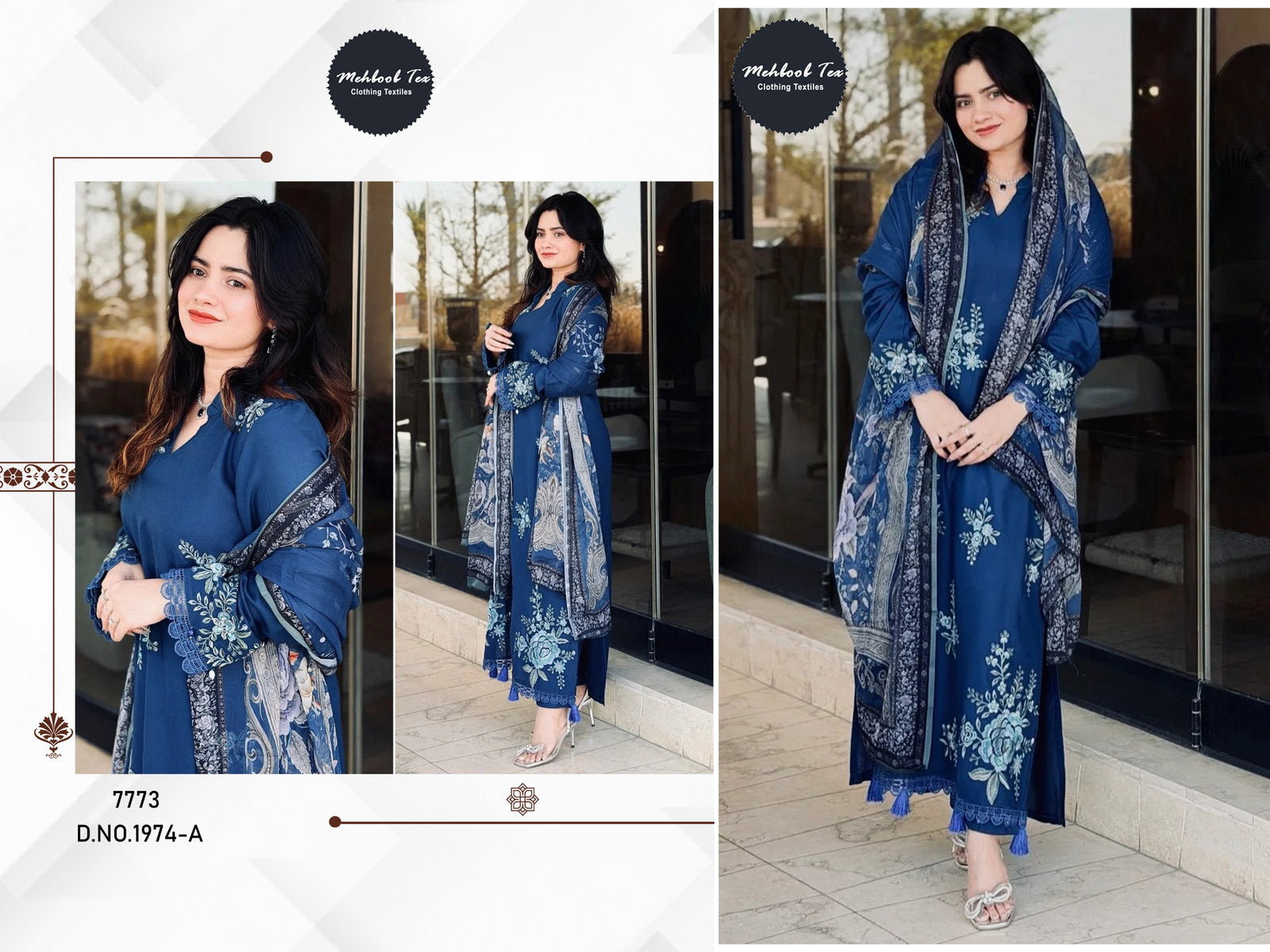 Mehboob Tex 1974 Rayon Cotton With Embroidered Salwar Kameez