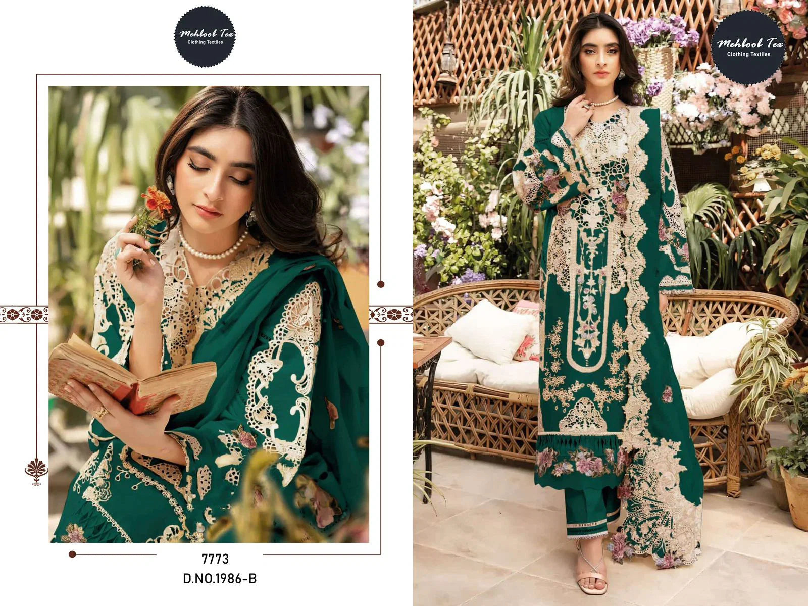 Mehboob Tex 1986 A To B Cambric Cotton Embroidered Salwar Kameez