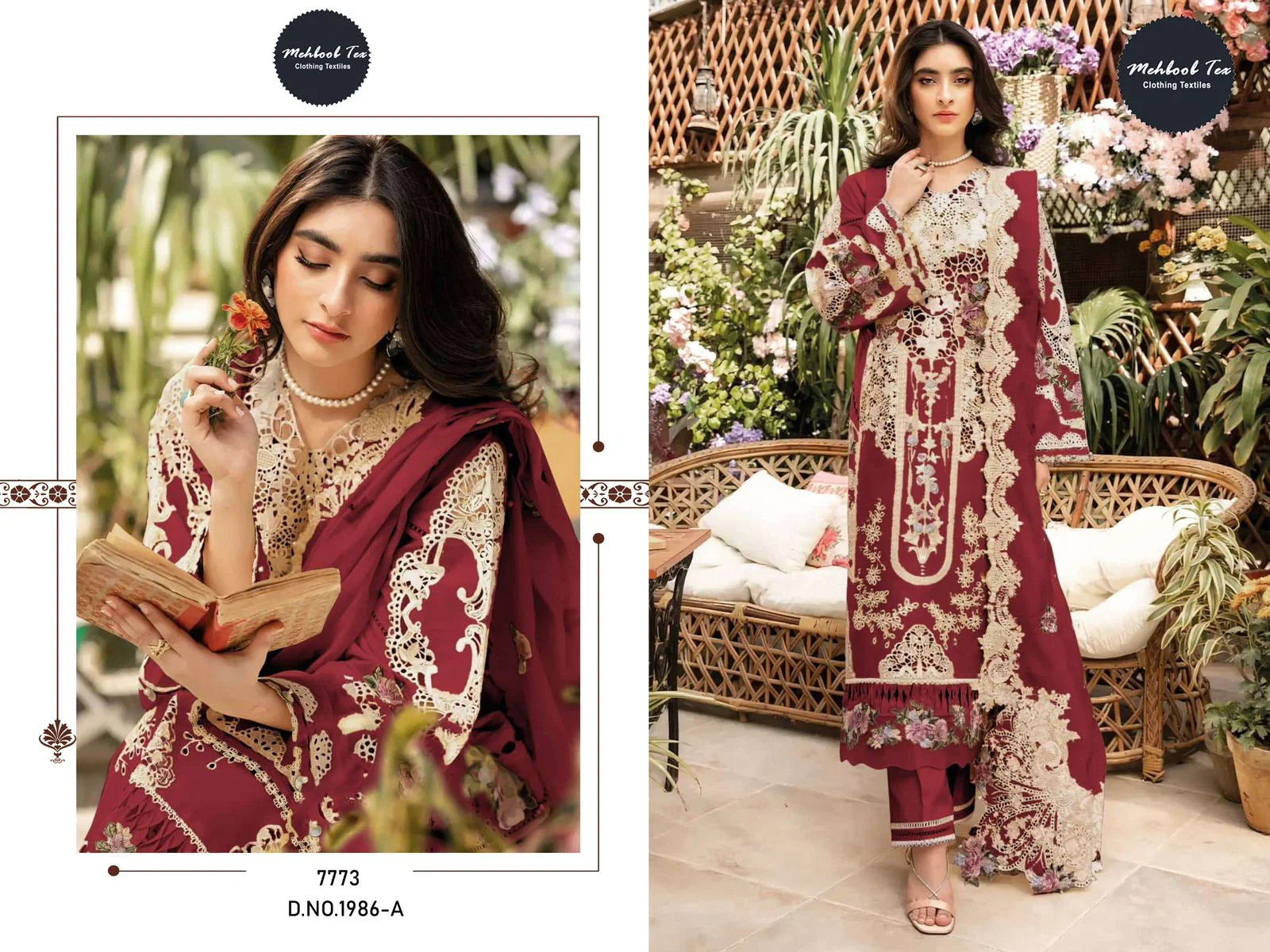 Mehboob Tex 1986 A To B Cambric Cotton Embroidered Salwar Kameez