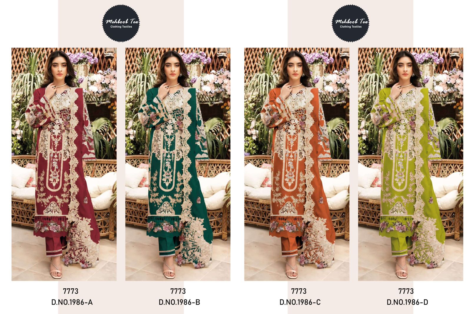 Mehboob Tex 1986 A To B Cambric Cotton Embroidered Salwar Kameez