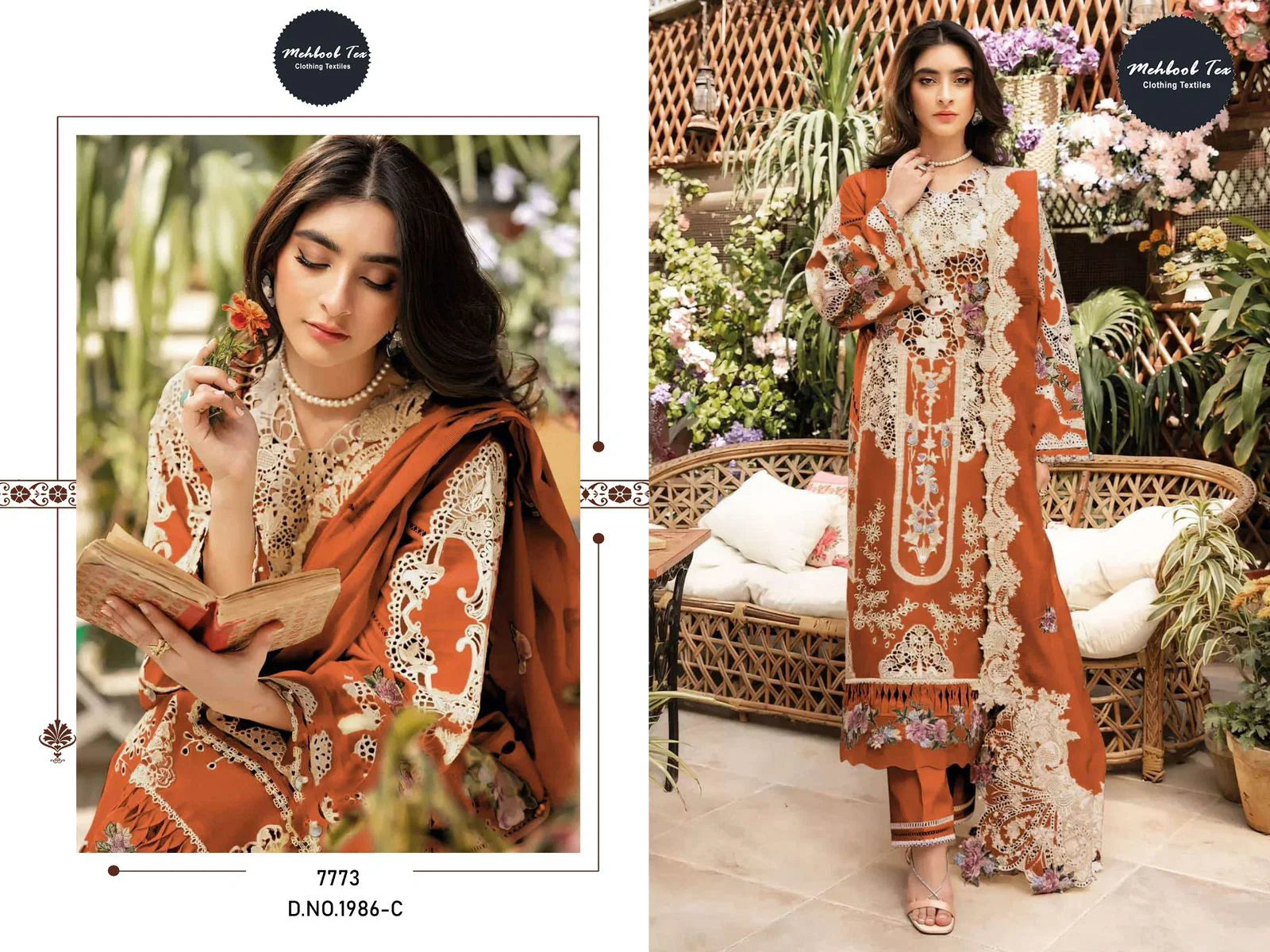 Mehboob Tex 1986 A To B Cambric Cotton Embroidered Salwar Kameez