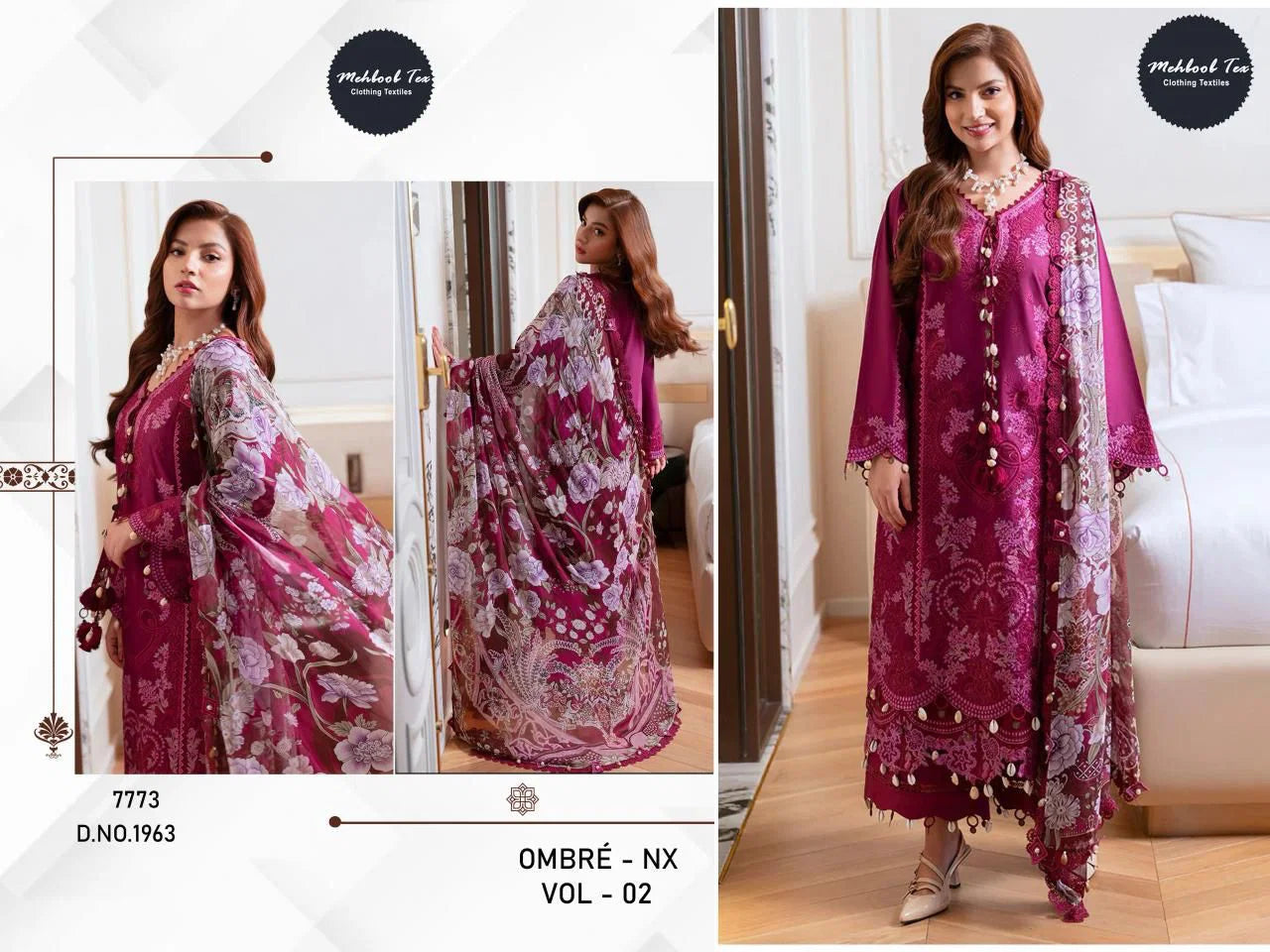 Mehboob Tex Ombre Nx Vol 2 Lawn Cotton Self Embroidered Salwar Kameez