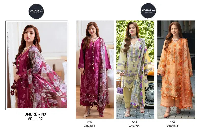 Mehboob Tex Ombre Nx Vol 2 Lawn Cotton Self Embroidered Salwar Kameez