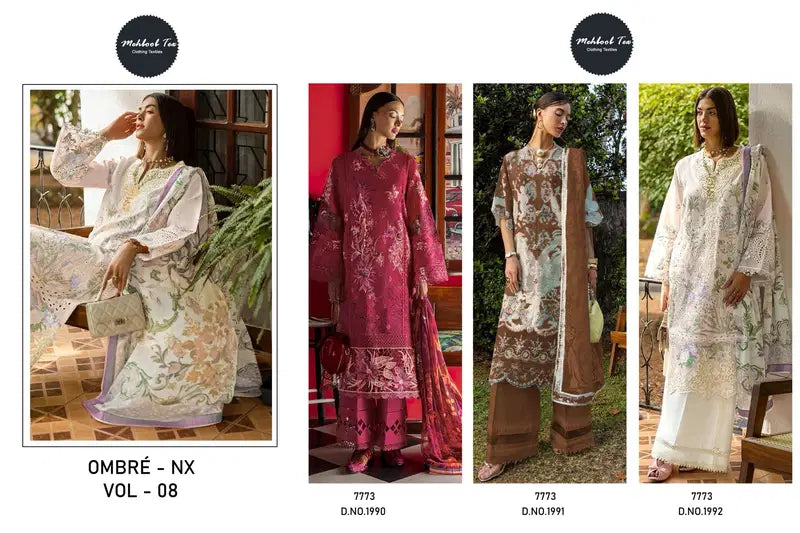 Mehboob Tex Ombre Nx Vol 8 Cotton Embroidered Salwar Kameez