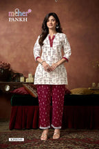 Meher Pankh Ruby Slub Printed Co Ord Set Collection